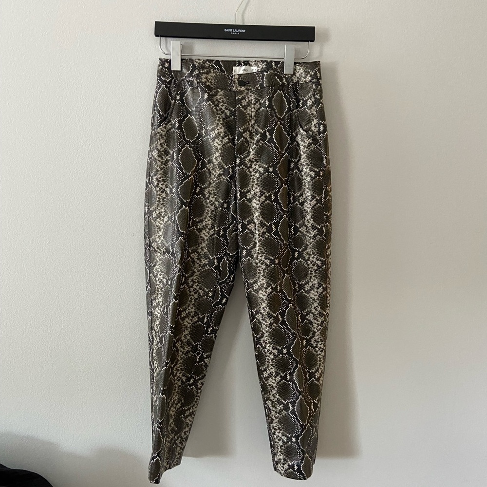 Mango Python snake skin Print Faux Leather Pants Black and Dark Green size M